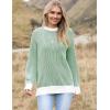 Zeagoo Women 2026 Fall Lightweight Oversized Sweater Crew Neck Long Sleeve Color Block Pullover Rib Knit Blouse Tops XS-2XL(Light Green)