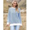 Zeagoo Women 2026 Fall Lightweight Oversized Sweater Crew Neck Long Sleeve Color Block Pullover Rib Knit Blouse Tops XS-2XL(Navy Blue)