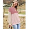 Zeagoo Women 2026 Fall Lightweight Oversized Sweater Crew Neck Long Sleeve Color Block Pullover Rib Knit Blouse Tops XS-2XL(Pink Khaki)