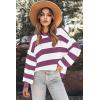 Zeagoo Women 2026 Fall Lightweight Oversized Sweater Crew Neck Long Sleeve Color Block Pullover Rib Knit Blouse Tops XS-2XL(Pink White Stripe)