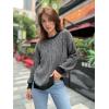 Zeagoo Women 2026 Fall Lightweight Oversized Sweater Crew Neck Long Sleeve Color Block Pullover Rib Knit Blouse Tops XS-2XL(Re Black)