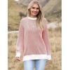 Zeagoo Women 2026 Fall Lightweight Oversized Sweater Crew Neck Long Sleeve Color Block Pullover Rib Knit Blouse Tops XS-2XL(Red)