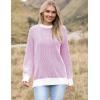 Zeagoo Women 2026 Fall Lightweight Oversized Sweater Crew Neck Long Sleeve Color Block Pullover Rib Knit Blouse Tops XS-2XL(Rose Red)