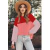 Zeagoo Women 2026 Fall Lightweight Oversized Sweater Crew Neck Long Sleeve Color Block Pullover Rib Knit Blouse Tops XS-2XL(Rose Red Pink)