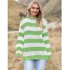 Zeagoo Women 2026 Fall Lightweight Oversized Sweater Crew Neck Long Sleeve Color Block Pullover Rib Knit Blouse Tops XS-2XL(White Green Striped)