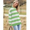 Zeagoo Women 2026 Fall Lightweight Oversized Sweater Crew Neck Long Sleeve Color Block Pullover Rib Knit Blouse Tops XS-2XL(White Green Striped)
