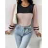 Zeagoo Women 2026 Long Puff Sleeve Sweater Fall Slim Fit Pullover Tops Crewneck Ribbed Knit Bodysuit Jumpsuit(Apricot Black Stripe)