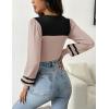 Zeagoo Women 2026 Long Puff Sleeve Sweater Fall Slim Fit Pullover Tops Crewneck Ribbed Knit Bodysuit Jumpsuit(Apricot Black Stripe)