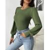 Zeagoo Women 2026 Long Puff Sleeve Sweater Fall Slim Fit Pullover Tops Crewneck Ribbed Knit Bodysuit Jumpsuit(Army Green)