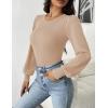 Zeagoo Women 2026 Long Puff Sleeve Sweater Fall Slim Fit Pullover Tops Crewneck Ribbed Knit Bodysuit Jumpsuit(Beige)