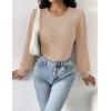 Zeagoo Women 2026 Long Puff Sleeve Sweater Fall Slim Fit Pullover Tops Crewneck Ribbed Knit Bodysuit Jumpsuit(Beige)