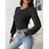 Zeagoo Women 2026 Long Puff Sleeve Sweater Fall Slim Fit Pullover Tops Crewneck Ribbed Knit Bodysuit Jumpsuit(Black)