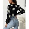 Zeagoo Women 2026 Long Puff Sleeve Sweater Fall Slim Fit Pullover Tops Crewneck Ribbed Knit Bodysuit Jumpsuit(Black Flower)