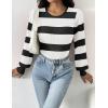 Zeagoo Women 2026 Long Puff Sleeve Sweater Fall Slim Fit Pullover Tops Crewneck Ribbed Knit Bodysuit Jumpsuit(Black White)