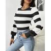 Zeagoo Women 2026 Long Puff Sleeve Sweater Fall Slim Fit Pullover Tops Crewneck Ribbed Knit Bodysuit Jumpsuit(Black White)