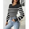 Zeagoo Women 2026 Long Puff Sleeve Sweater Fall Slim Fit Pullover Tops Crewneck Ribbed Knit Bodysuit Jumpsuit(Black White Striped)