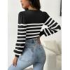 Zeagoo Women 2026 Long Puff Sleeve Sweater Fall Slim Fit Pullover Tops Crewneck Ribbed Knit Bodysuit Jumpsuit(Black White Striped)