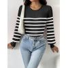 Zeagoo Women 2026 Long Puff Sleeve Sweater Fall Slim Fit Pullover Tops Crewneck Ribbed Knit Bodysuit Jumpsuit(Black White Striped)