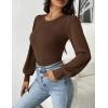 Zeagoo Women 2026 Long Puff Sleeve Sweater Fall Slim Fit Pullover Tops Crewneck Ribbed Knit Bodysuit Jumpsuit(Brown)