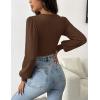 Zeagoo Women 2026 Long Puff Sleeve Sweater Fall Slim Fit Pullover Tops Crewneck Ribbed Knit Bodysuit Jumpsuit(Brown)
