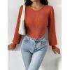 Zeagoo Women 2026 Long Puff Sleeve Sweater Fall Slim Fit Pullover Tops Crewneck Ribbed Knit Bodysuit Jumpsuit(Caramel)