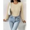 Zeagoo Women 2026 Long Puff Sleeve Sweater Fall Slim Fit Pullover Tops Crewneck Ribbed Knit Bodysuit Jumpsuit(Coffee)