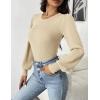 Zeagoo Women 2026 Long Puff Sleeve Sweater Fall Slim Fit Pullover Tops Crewneck Ribbed Knit Bodysuit Jumpsuit(Coffee)