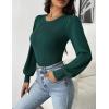 Zeagoo Women 2026 Long Puff Sleeve Sweater Fall Slim Fit Pullover Tops Crewneck Ribbed Knit Bodysuit Jumpsuit(Green)