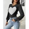 Zeagoo Women 2026 Long Puff Sleeve Sweater Fall Slim Fit Pullover Tops Crewneck Ribbed Knit Bodysuit Jumpsuit(Heart)