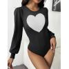 Zeagoo Women 2026 Long Puff Sleeve Sweater Fall Slim Fit Pullover Tops Crewneck Ribbed Knit Bodysuit Jumpsuit(Heart)