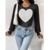 Zeagoo Women 2026 Long Puff Sleeve Sweater Fall Slim Fit Pullover Tops Crewneck Ribbed Knit Bodysuit Jumpsuit(Heart)