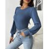Zeagoo Women 2026 Long Puff Sleeve Sweater Fall Slim Fit Pullover Tops Crewneck Ribbed Knit Bodysuit Jumpsuit(Navy Blue)