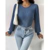 Zeagoo Women 2026 Long Puff Sleeve Sweater Fall Slim Fit Pullover Tops Crewneck Ribbed Knit Bodysuit Jumpsuit(Navy Blue)