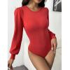 Zeagoo Women 2026 Long Puff Sleeve Sweater Fall Slim Fit Pullover Tops Crewneck Ribbed Knit Bodysuit Jumpsuit(Red)