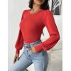 Zeagoo Women 2026 Long Puff Sleeve Sweater Fall Slim Fit Pullover Tops Crewneck Ribbed Knit Bodysuit Jumpsuit(Red)