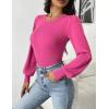 Zeagoo Women 2026 Long Puff Sleeve Sweater Fall Slim Fit Pullover Tops Crewneck Ribbed Knit Bodysuit Jumpsuit(Rose Red)