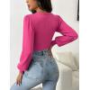 Zeagoo Women 2026 Long Puff Sleeve Sweater Fall Slim Fit Pullover Tops Crewneck Ribbed Knit Bodysuit Jumpsuit(Rose Red)