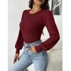 Zeagoo Women 2026 Long Puff Sleeve Sweater Fall Slim Fit Pullover Tops Crewneck Ribbed Knit Bodysuit Jumpsuit(Wine Red)