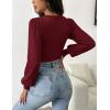 Zeagoo Women 2026 Long Puff Sleeve Sweater Fall Slim Fit Pullover Tops Crewneck Ribbed Knit Bodysuit Jumpsuit(Wine Red)