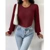Zeagoo Women 2026 Long Puff Sleeve Sweater Fall Slim Fit Pullover Tops Crewneck Ribbed Knit Bodysuit Jumpsuit(Wine Red)