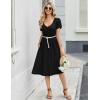 Zeagoo Women Midi Dresses for Summer 2026 Short Sleeve Casual Flowy Dress A Line Pleated V Neck Beach Sundress with Pockets(Black)