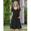 Zeagoo Women Midi Dresses for Summer 2026 Short Sleeve Casual Flowy Dress A Line Pleated V Neck Beach Sundress with Pockets(Black)