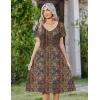 Zeagoo Women Midi Dresses for Summer 2026 Short Sleeve Casual Flowy Dress A Line Pleated V Neck Beach Sundress with Pockets(Ethnic Flowers)