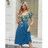 Zeagoo Women Midi Dresses for Summer 2026 Short Sleeve Casual Flowy Dress A Line Pleated V Neck Beach Sundress with Pockets(Floral Blue)