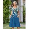 Zeagoo Women Midi Dresses for Summer 2026 Short Sleeve Casual Flowy Dress A Line Pleated V Neck Beach Sundress with Pockets(Floral Blue)