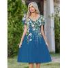 Zeagoo Women Midi Dresses for Summer 2026 Short Sleeve Casual Flowy Dress A Line Pleated V Neck Beach Sundress with Pockets(Floral Blue)