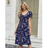 Zeagoo Women Midi Dresses for Summer 2026 Short Sleeve Casual Flowy Dress A Line Pleated V Neck Beach Sundress with Pockets(Floral Blue White)