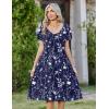Zeagoo Women Midi Dresses for Summer 2026 Short Sleeve Casual Flowy Dress A Line Pleated V Neck Beach Sundress with Pockets(Floral Blue White)