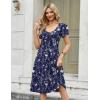 Zeagoo Women Midi Dresses for Summer 2026 Short Sleeve Casual Flowy Dress A Line Pleated V Neck Beach Sundress with Pockets(Floral Blue White)