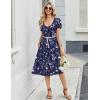 Zeagoo Women Midi Dresses for Summer 2026 Short Sleeve Casual Flowy Dress A Line Pleated V Neck Beach Sundress with Pockets(Floral Blue White)